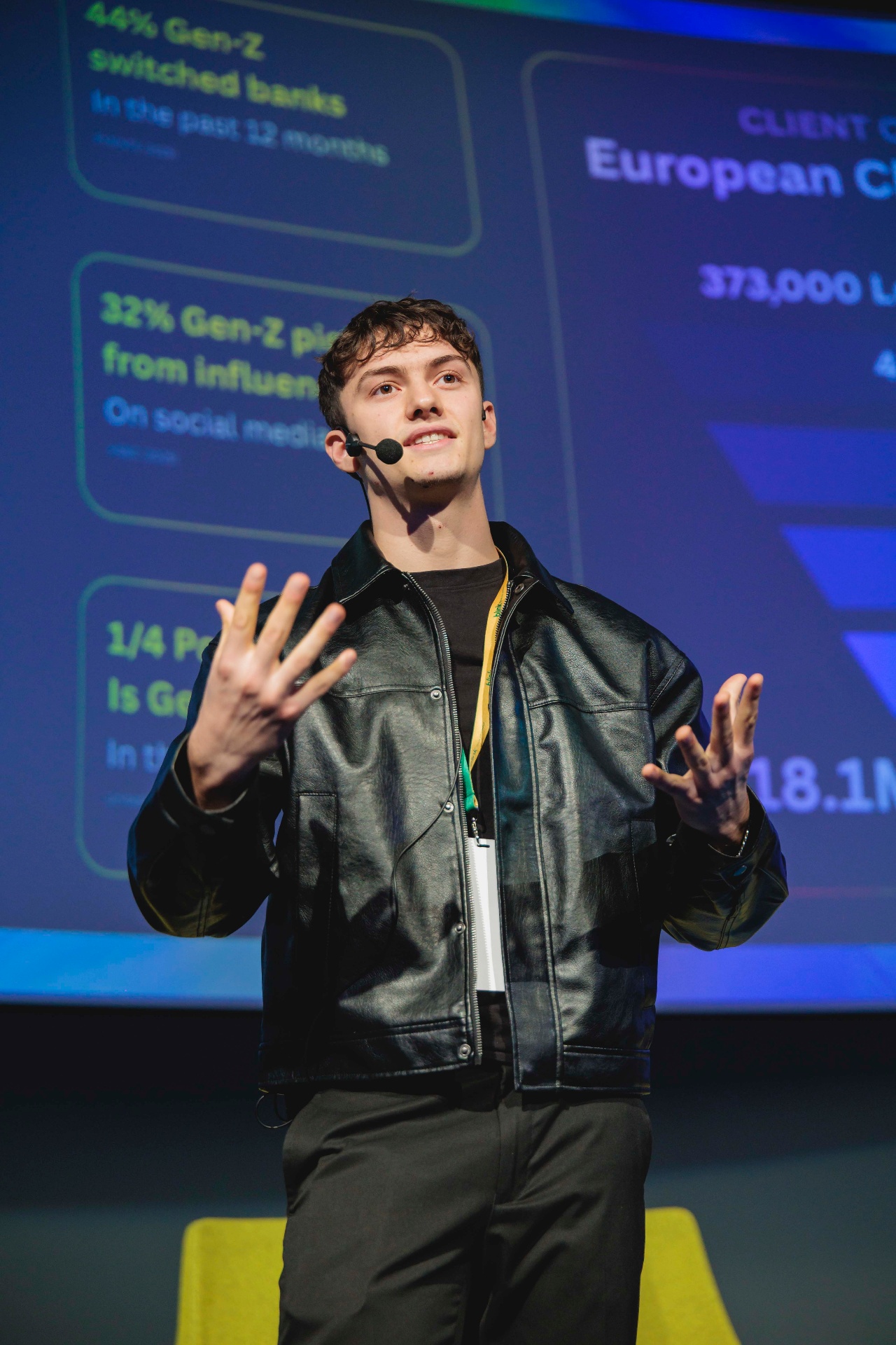 Owen Clater speaking to a live audience